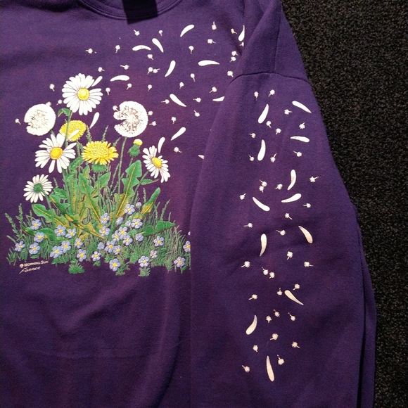 '90s beautiful flowers crewneck USA made Morning Sun Jerzees purple - Picture 5 of 9
